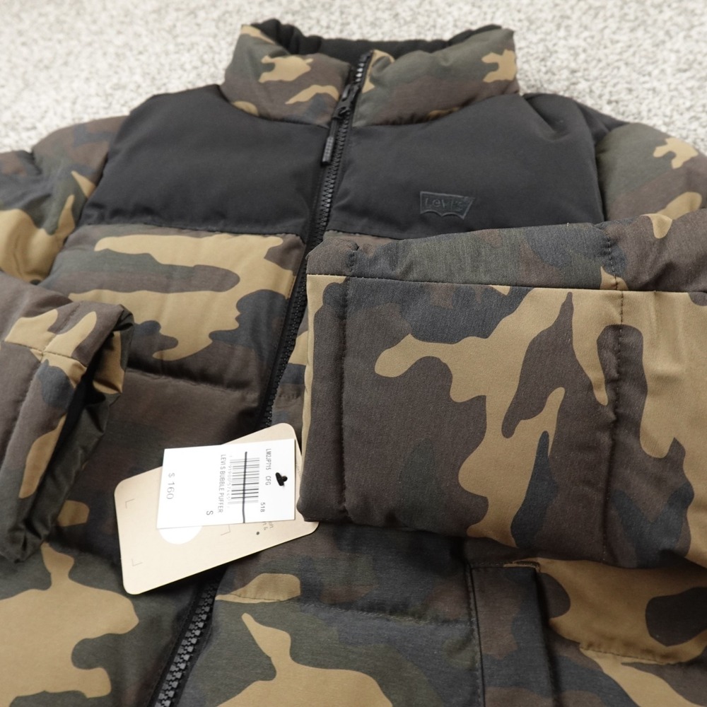 NEW Levis Jacket Mens S Brown Camo Quilted Puffer Coat Full Zip Insulated Hunt